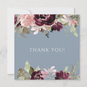 Carte Burgundy Dusty Bleu Élégant Mariage Floral Merci