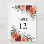 Carte Burgundy Fall Garden Floral Mariage Numéro de tabl (Devant)