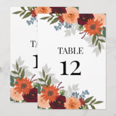 Carte Burgundy Fall Garden Floral Mariage Numéro de tabl (Devant / Derrière)