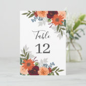 Carte Burgundy Fall Garden Floral Mariage Numéro de tabl (Debout devant)