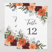 Carte Burgundy Fall Garden Floral Mariage Numéro de tabl (Devant / Derrière)