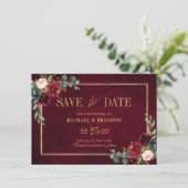 Carte Burgundy Floral Navy Blue Gold Frame Enregistrer l (Debout devant)