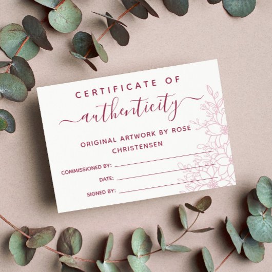 Carte Burgundy Floral plus grand certificat d'authentici