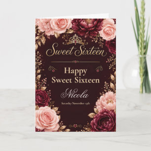 Carte Burgundy Floral Sweet Sixteen