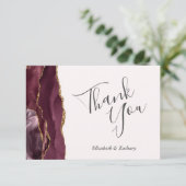 Carte Burgundy Gold Agate Blush Mariage plat Merci (Debout devant)