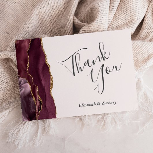 Carte Burgundy Gold Agate Blush Mariage plat Merci
