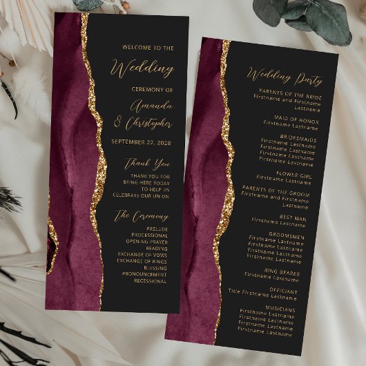 Carte Burgundy Gold Agate Script Dark Wedk Wedding Progr