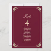 Carte Burgundy Gold Baroque Wedding Seating Chart (Dos)