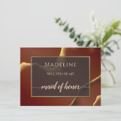 Carte 🤵 Burgundy Gold Elegant Inky Mariage Abstrait (Debout devant)