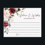 Carte Burgundy Rose Conseils & Wings<br><div class="desc">Partagez votre sagesse avec les jeunes mariés avec ces cartes de conseils élégantes. Les couleurs audacieuses des roses bordeaux, accentuées par les fleurs de broussailles et la verdure, font une réelle affirmation. Vous pouvez customiser tout le libellé et modifier le style et la couleur de la police. Plusieurs tailles et...</div>
