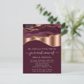 Carte Burgundy Rose Gold Bordure Vague QR Code Mariage (Debout devant)
