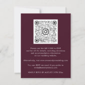 Carte Burgundy Rose Gold Bordure Vague QR Code Mariage (Dos)
