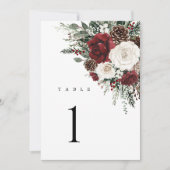 Carte Burgundy Winter Floral Wedding Table Numbers (Devant)