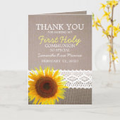 Carte Burlap de tournesol, premier Merci de communion sa (Fleur jaune)