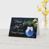 Carte Business Employees Holiday Greetings Blue Ornament (Fleur jaune)