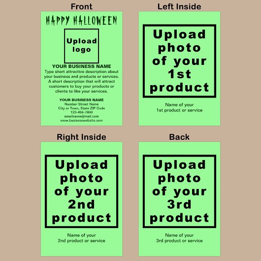 Carte Business Halloween vert clair Salutation plié