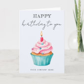 Carte Business Happy Birthday Watercolor Cupcake (Devant)