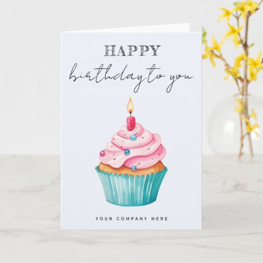 Carte Business Happy Birthday Watercolor Cupcake (Fleur jaune)