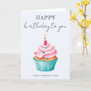 Carte Business Happy Birthday Watercolor Cupcake