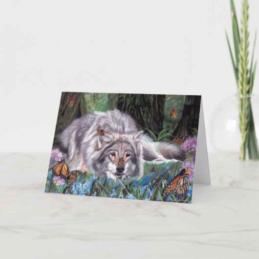 Carte Butterfly Kisses Wolf Art Greeting Card (Devant)