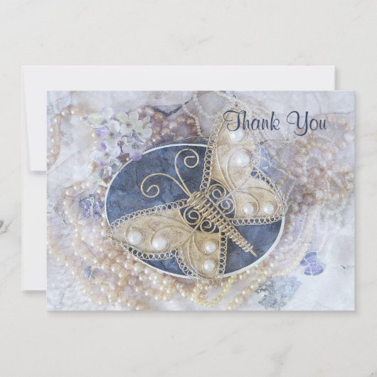 Carte Butterfly Mariage Bridal Blanc Or Élégant (Devant)