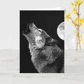 Carte BW Wolf Howling at Moon (Fleur jaune)