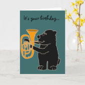 Carte BX- ours noir jouant le tuba (Fleur jaune)
