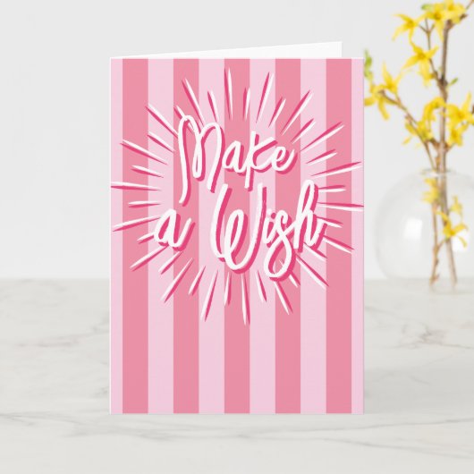 Carte Cabana Stripes "Make a Wish" éclate en rose (Fleur jaune)