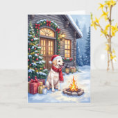 Carte Cabane de Noël confortable Retriever du Labrador V (Fleur jaune)