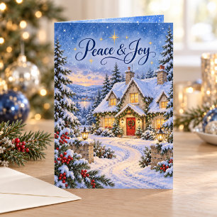 Carte Cabane de Noël enneigée Paix & Joie