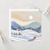 Carte Cabane des collines hivernales à l'aquarelle paste (Devant/Arrière en situation)