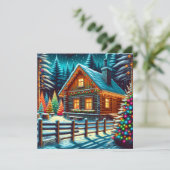 Carte Cabane en rondins la veille de Noël Personnalisée (Debout devant)