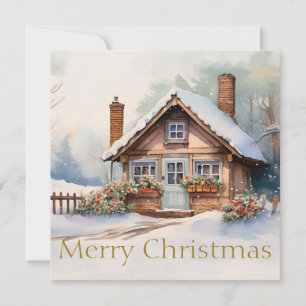 Carte Cabine joyeux Noël dans un paysage enneigé