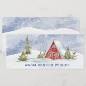 Carte Cabine rouge neige | Chaleureux désir d'hiver (Devant / Derrière)