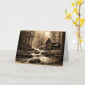 Carte Cabine rustique dans la forêt Sepia Toned Fête des (Fleur jaune)