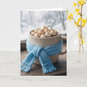 Carte Cacao chaud d'anniversaire avec écharpe d'hiver (Fleur jaune)