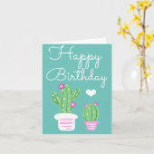 Carte Cactus à fleurs roses mignonettes Anniversaire (Fleur jaune)