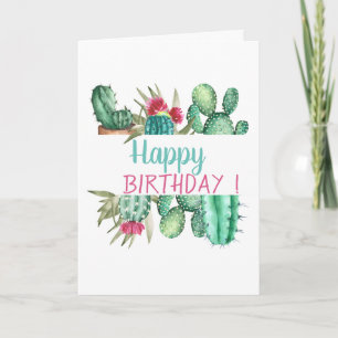 Carte Cactus Aquarelle Élégant Anniversaire