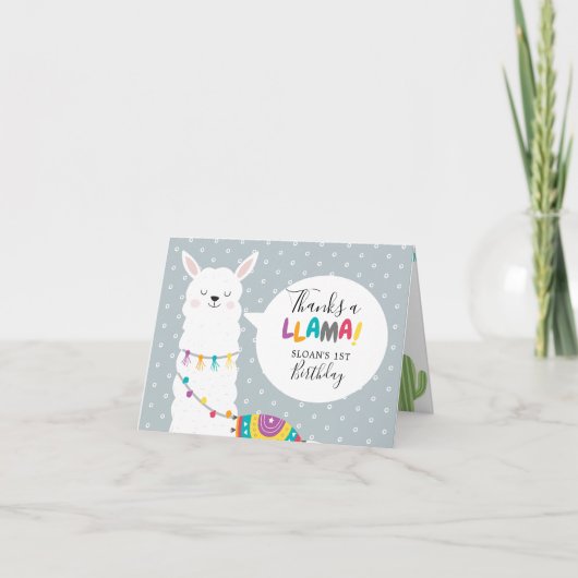 Carte Cactus Blue Llama Photo Merci (Devant)