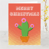 Carte Cactus Cartoon Cute Avec Fleur Rose (Fleur jaune)