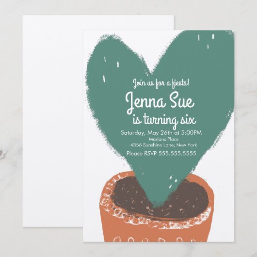 Carte Cactus Coeur Plante Fiesta Anniversaire Kraft (Devant / Derrière)