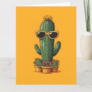 Carte Cactus cool avec lunettes de soleil et fleurs