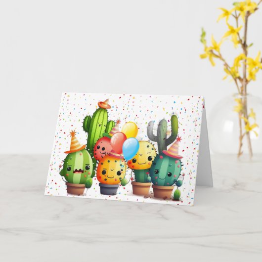 Carte Cactus D'Anniversaire Du Groupe (Fleur jaune)