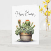 Carte Cactus d'anniversaire Plantes en Pot (Fleur jaune)