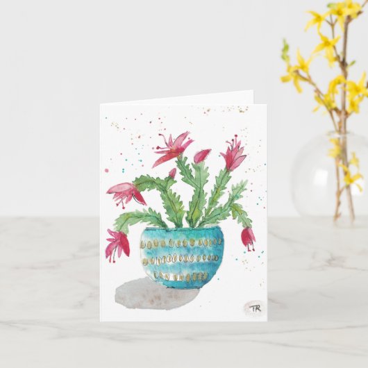 Carte Cactus de Noël (Fleur jaune)