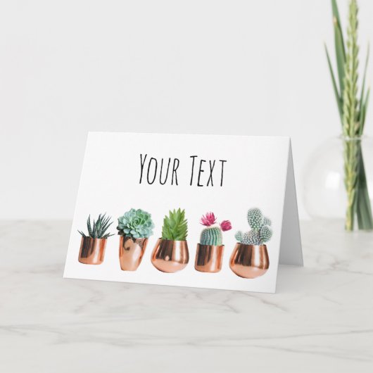 Carte Cactus et succulents dans des pots d'or Roses (Devant)