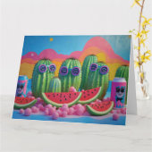 Carte Cactus funky avec lunettes de soleil, pastèque et  (Fleur jaune)