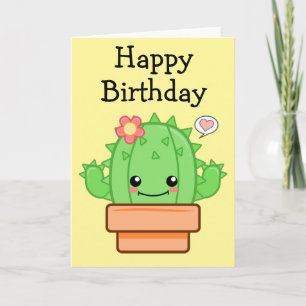 Carte Cactus Kawaii Anniversaire