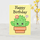 Carte Cactus Kawaii Anniversaire (Fleur jaune)
