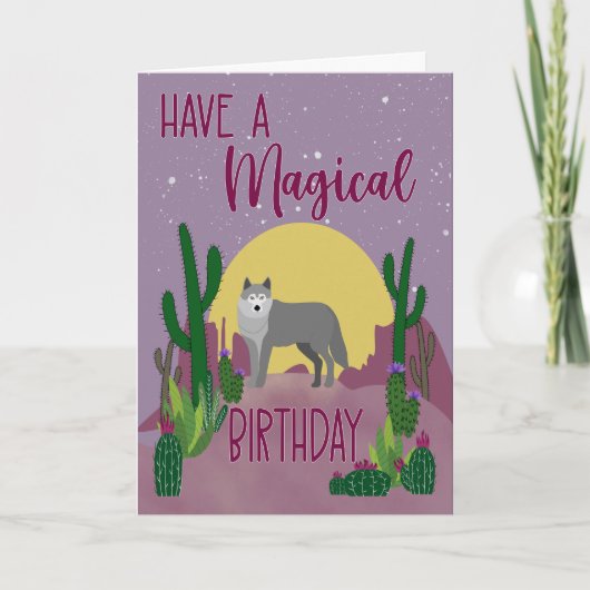 Carte Cactus Loup Magique Anniversaire (Devant)